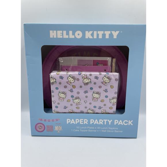 Hello Kitty Paper Tableware Party Set 16 Lunch & 16 Dessert Plates, 40 Napkins - Picture 1 of 11